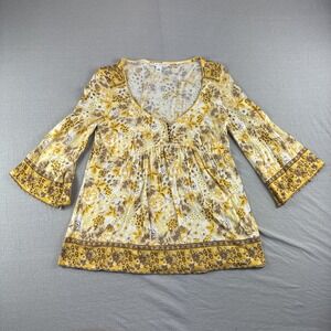 Banana Republic Blouse Women M Yellow Floral Long Flutter Sleeve Boho Hippie Y2K